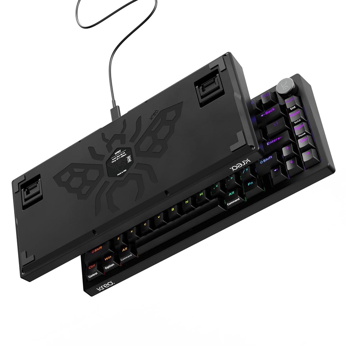 Kreo Hive RGB Anti-ghosting Gaming Keyboard, 75% Tenkeyless Wired Mechanical Keyboard with RGB Backlight, Volume Knob, NKRO, PC Gaming Keyboard Detachable USB C Cable (All Black, Brown)