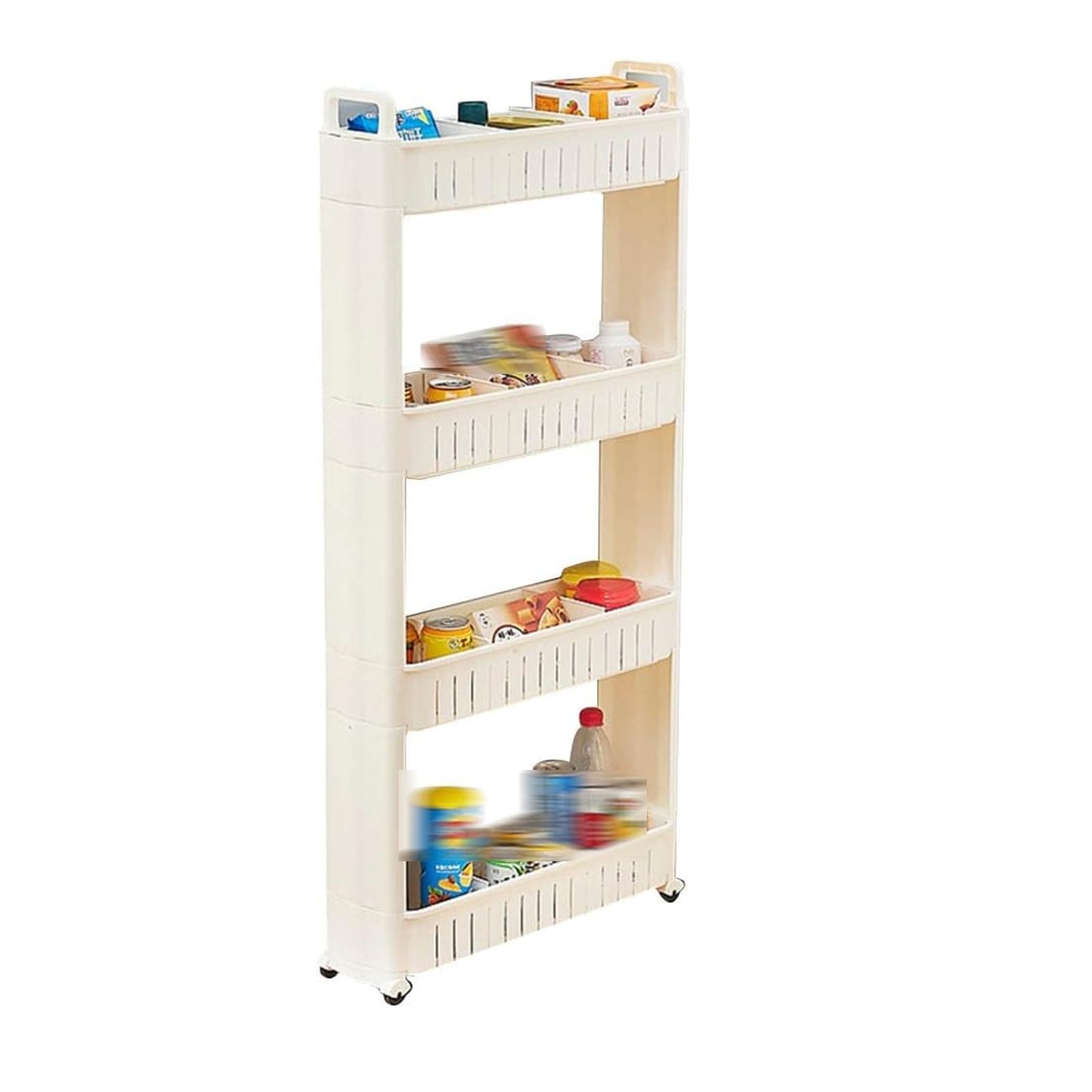 17cm Wide Storage Trolley Cart, Kitchen Trolley Storage, Storage Trolley Cart, Multi-Purpose Shelving Organizer, Plastic Bathroom Storage, Storage Shelf Rack on Whee(Ivory-4 Layers