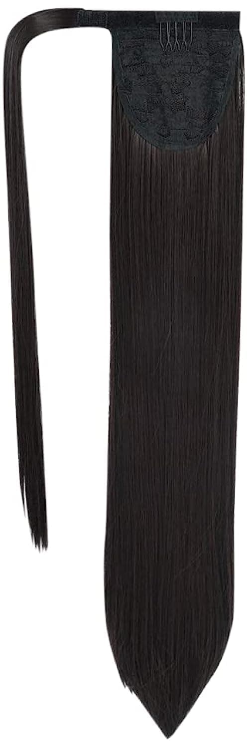 SEIKEA Clip in Ponytail Extension Wrap Around Natural Hairpiece for Women 20 Inch Straight Hair - Black Brown