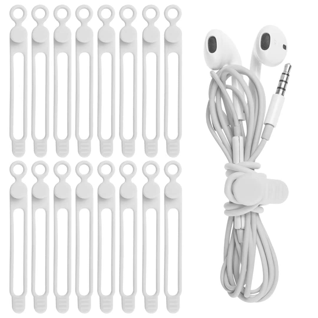 Nearockle Silicone Cable Ties, Cord Organizer Cable Management(16Pcs-White)
