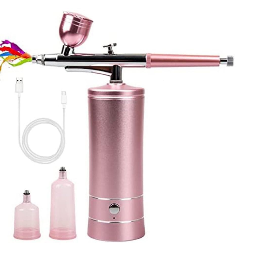 Hiseeyo Airbrush, Upgraded Airbrush Kit with Compressor&rRechargeable Portable Cordless Air Brush Nail Machine, Airbrush Gun Set for Nail Art, Cake Decor, Makeup, Barber, Model Painting (s-Pink)