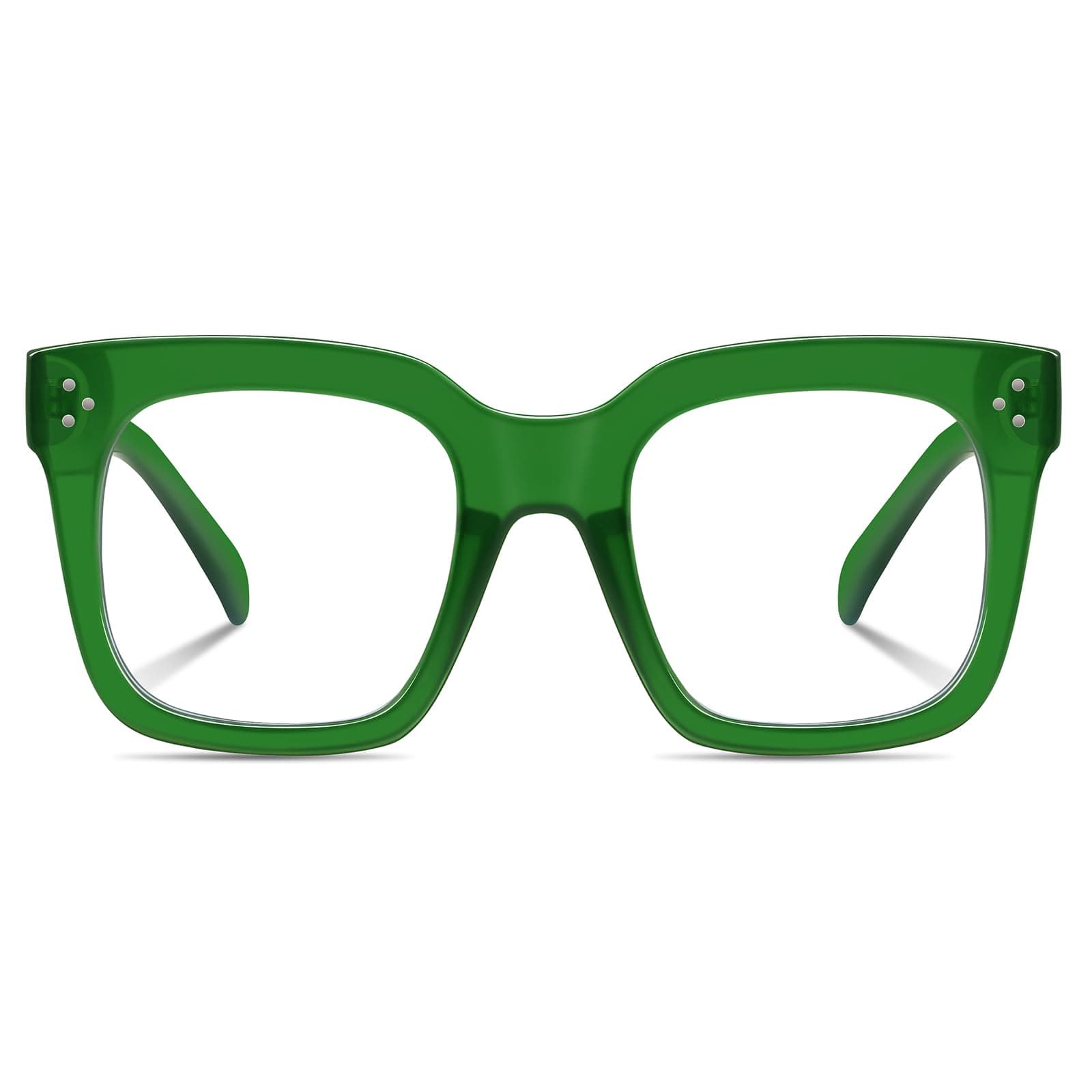 YMRFW Ovresized Blue Light Blocking Glasses for Women Men Retro Square Large Frame Glasses Computer TV Eyeglasses Anti Eyestrain, Green, 1pack
