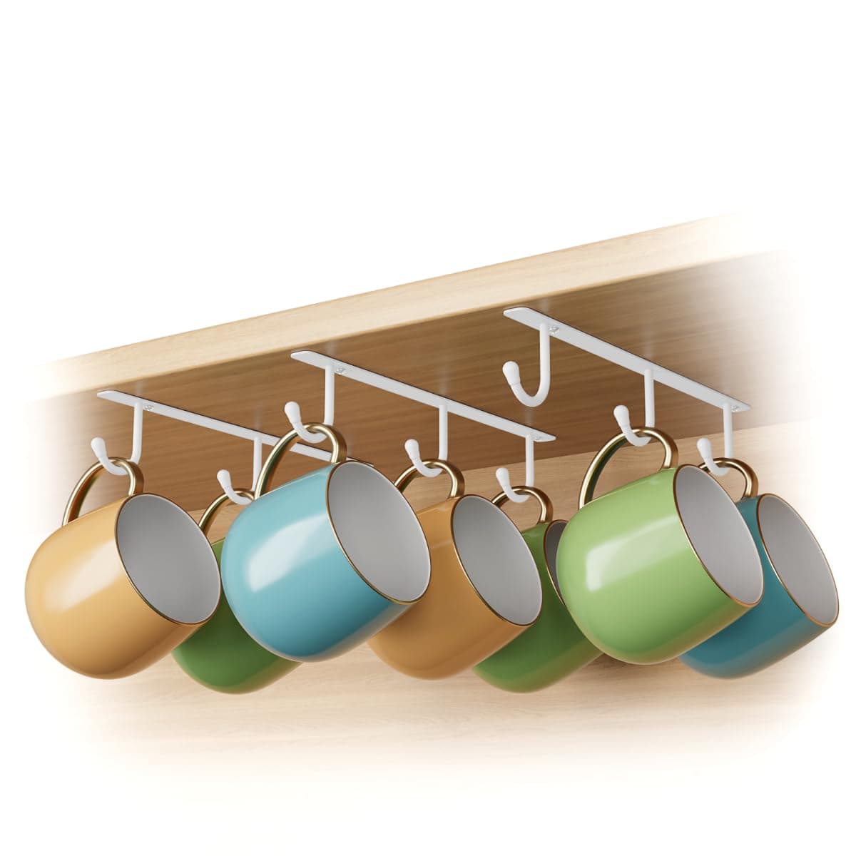 ECROCY Coffee Mug Holder Under Cabinet, 3 Pack Mug Rack with Wide Hook Spacing, Sturdy Mug Hooks Space-Saving
