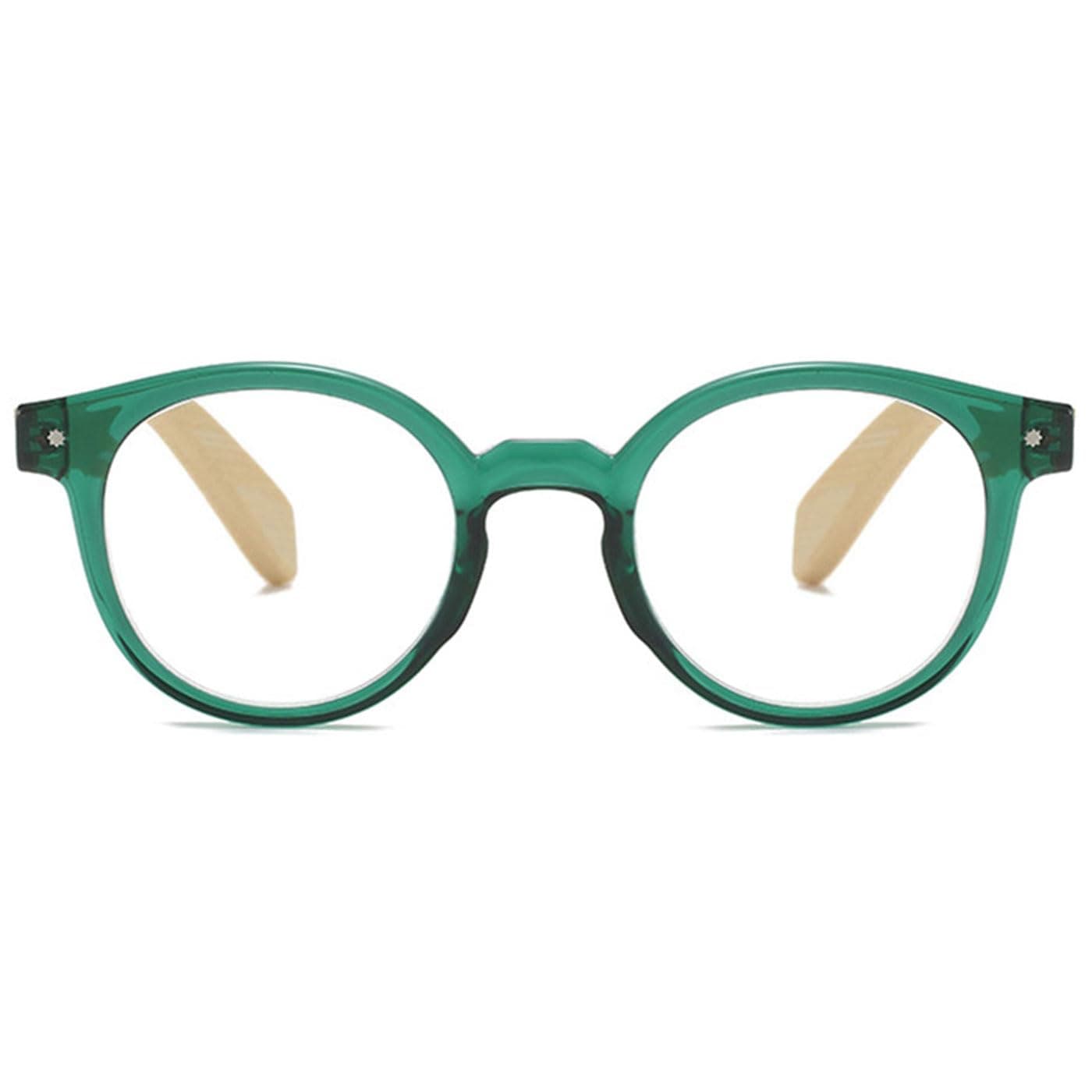 ABETOS Wood Reading Glasses Round Wood Look Readers Men Women Bamboo Temples Retro Oval Eyeglasses for Reading, Green+3.0