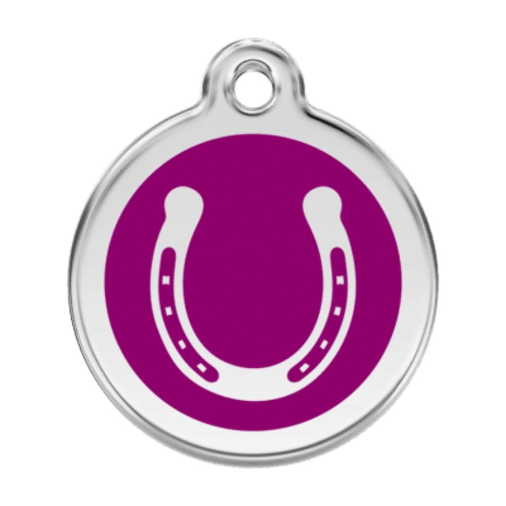 RedDingo enamel pet id tag, large, "Horse shoe", Purple