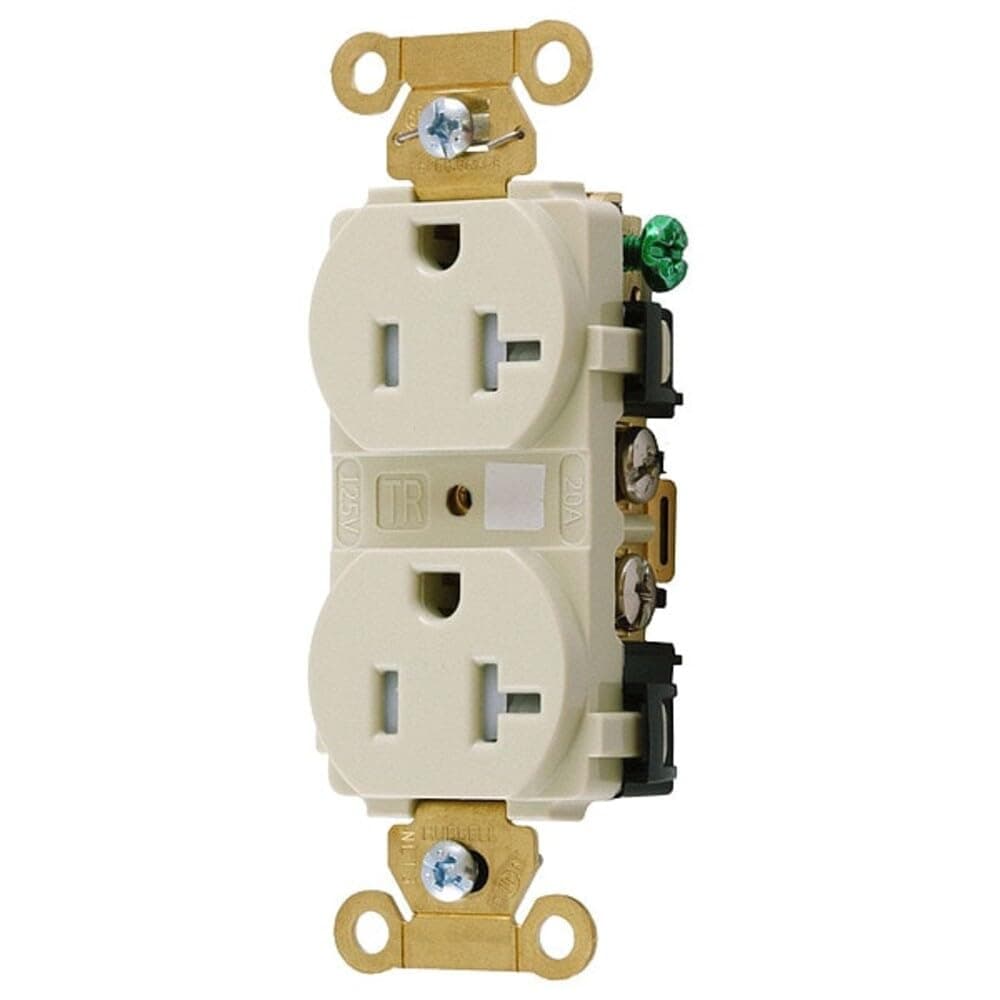 Hubbell HBL5362I Duplex Receptacle, HD Industrial Grade, 20 amp, 125V, 5-20R, Ivory