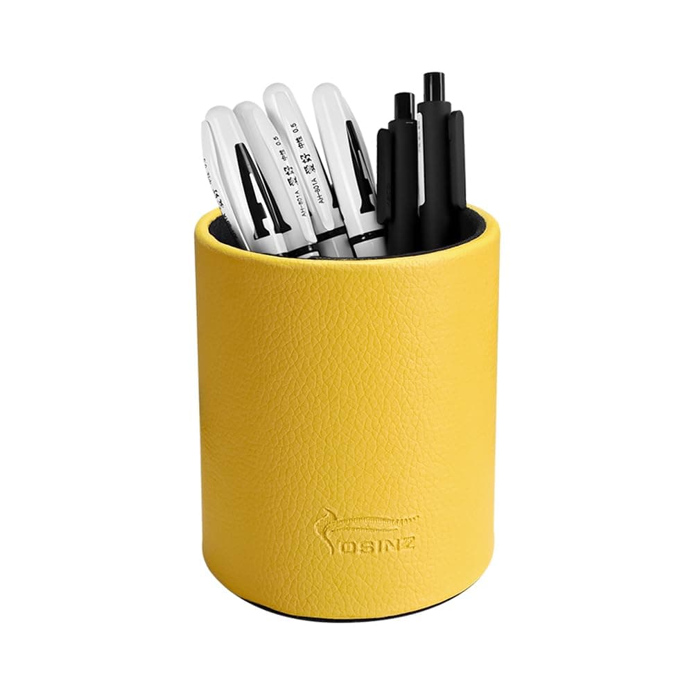 Fosinz Pen Pencil Holder Cup Container PU Leather Desk Organizer Stand Decor Brush Scissor Holder Decoration Office Desk Home School
