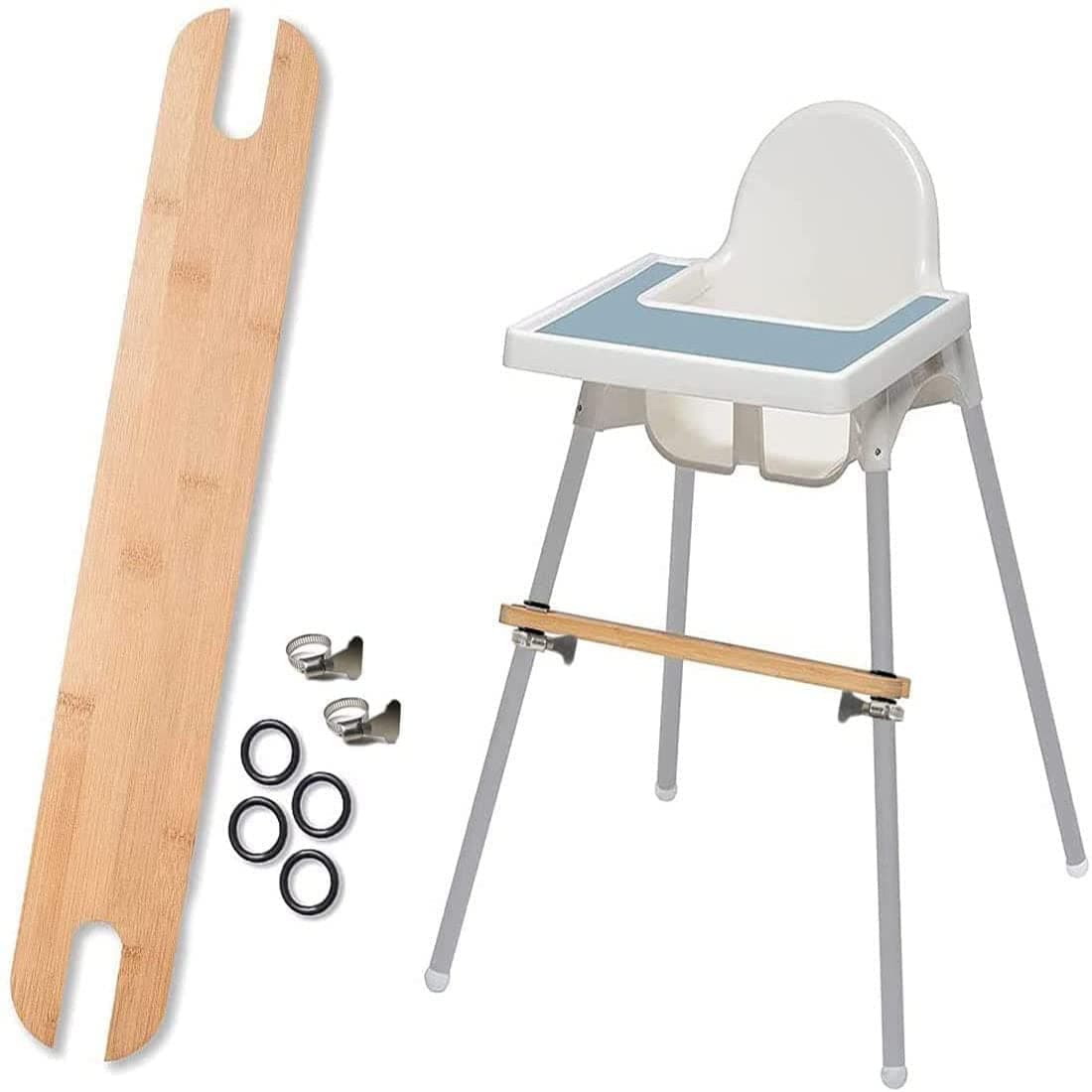 High Chair Footrest, Non-Slip Adjustable Natural Bamboo Wooden Foot Rest for Baby High Chair Footrest with 4 Rubber Rings, Compatible with Antilope IKEA Highchair Accessories