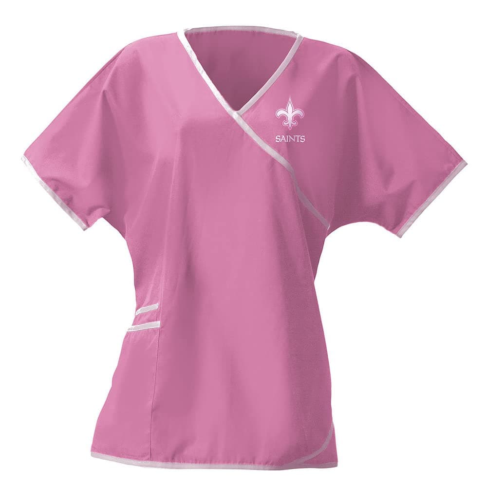 Fabrique Innovations NFL Unisex Breast Cancer Awarness Wrap Scrub Top, New Orleans Saints, X-Large