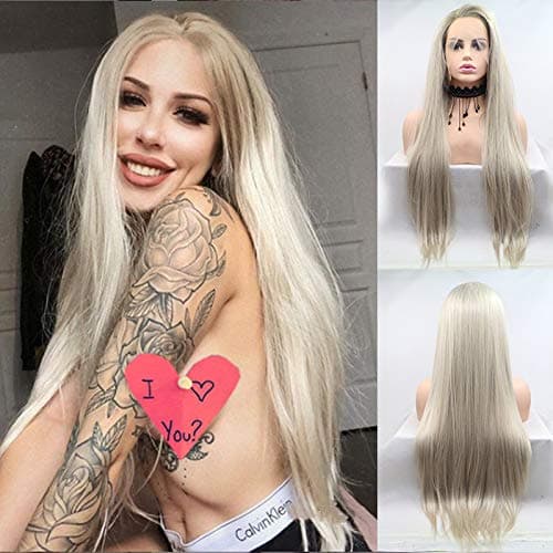 Ombre Blonde Glueless Lace Front Wigs for Women Blond Ombre Wig Side Part Long Natural Straight Heat Resistant Silky Soft Synthetic Hair Replacement Wig Half Hand Tied 24inches