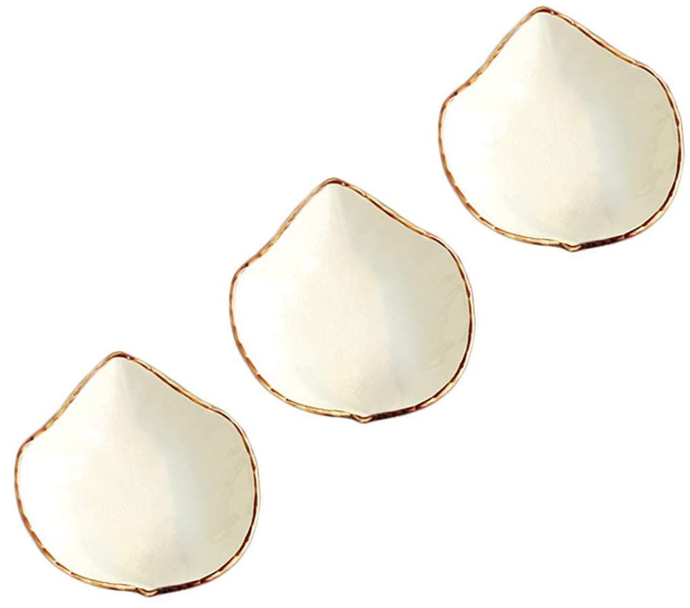 WAIT FLY Lovely Grape Leaves Shaped Ceramics Seasoning Dishes/Tea Bag Holders/Teaspoon Rest/Ketchup Saucer/Appetizer Plates/Vinegar Spice Salad Soy Sushi Wasabi Seasoning Dipping Bowls, Set of 3