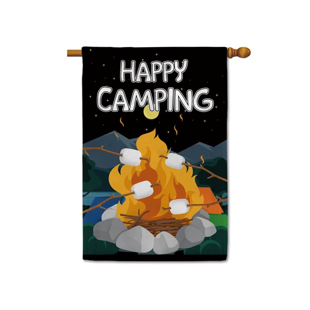MALIHONG Campfire Happy Camping Summer House Flag Vertical 28x40 Inch Double Sided Summer Vacation RV Decoration Outdoor Yard Banner for Campsite