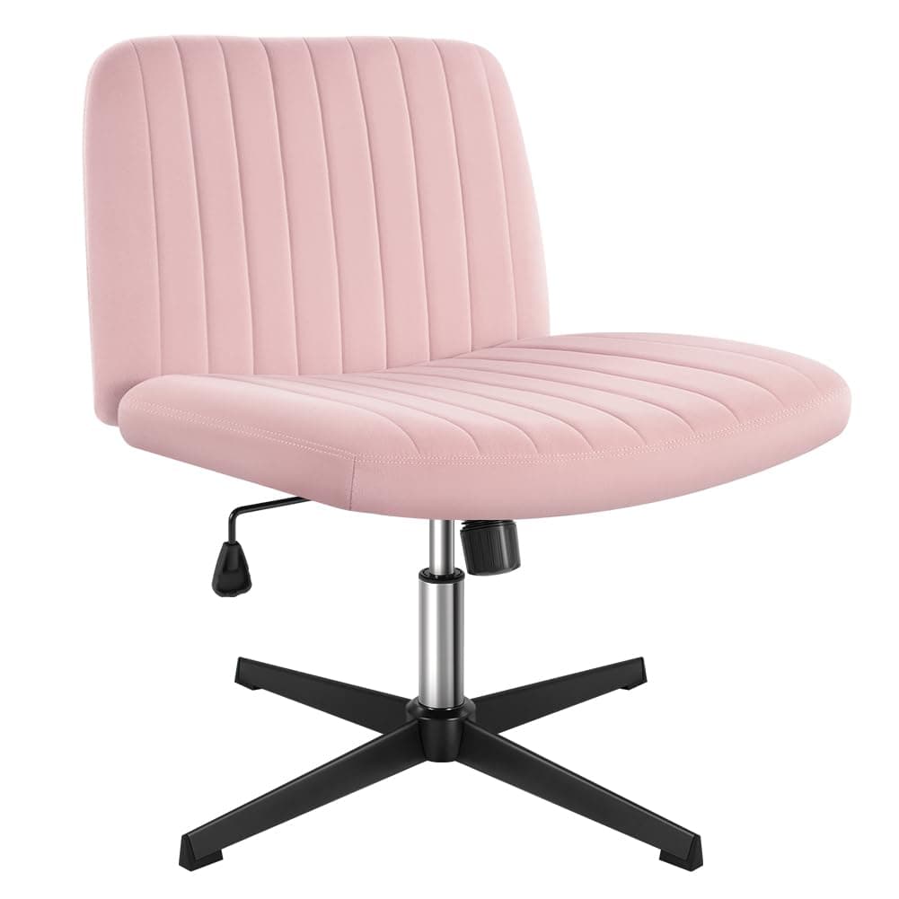 BFTOU Criss Cross Chair No Wheels Height Adjustable Swivel Vanity Chair for Home Office with Wide Flannel Seat (Pink)