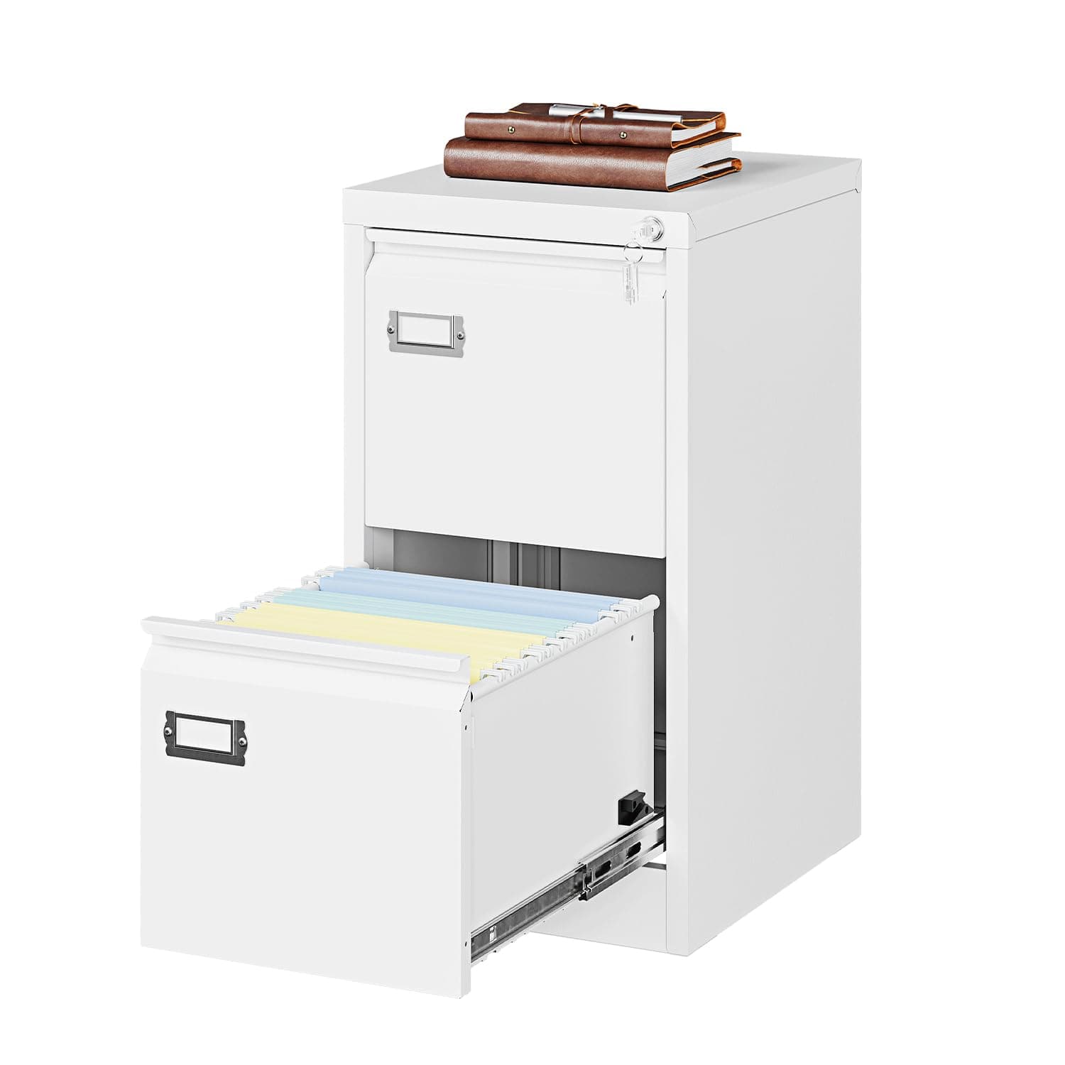 Letaya 2 Drawer File Cabinet,Metal Small Narrow Filing Cabinets with Lock,Under Desk Storage A4/F4/Letter/Legal for Home Office（Assembly Required-White