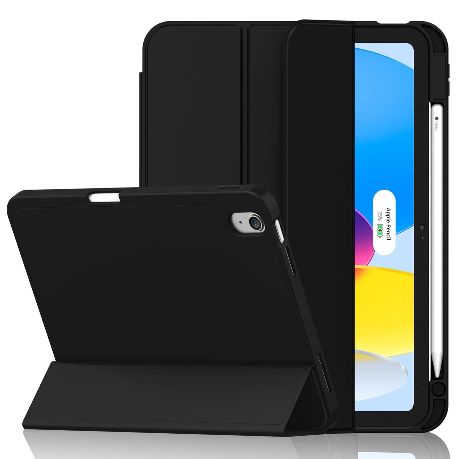 iMieet for iPad 10th Generation Case 10.9 Inch 2022 with Pencil Holder, Slim Trifold Stand Protective Cover with Soft TPU Back and Auto Sleep/Wake, Black
