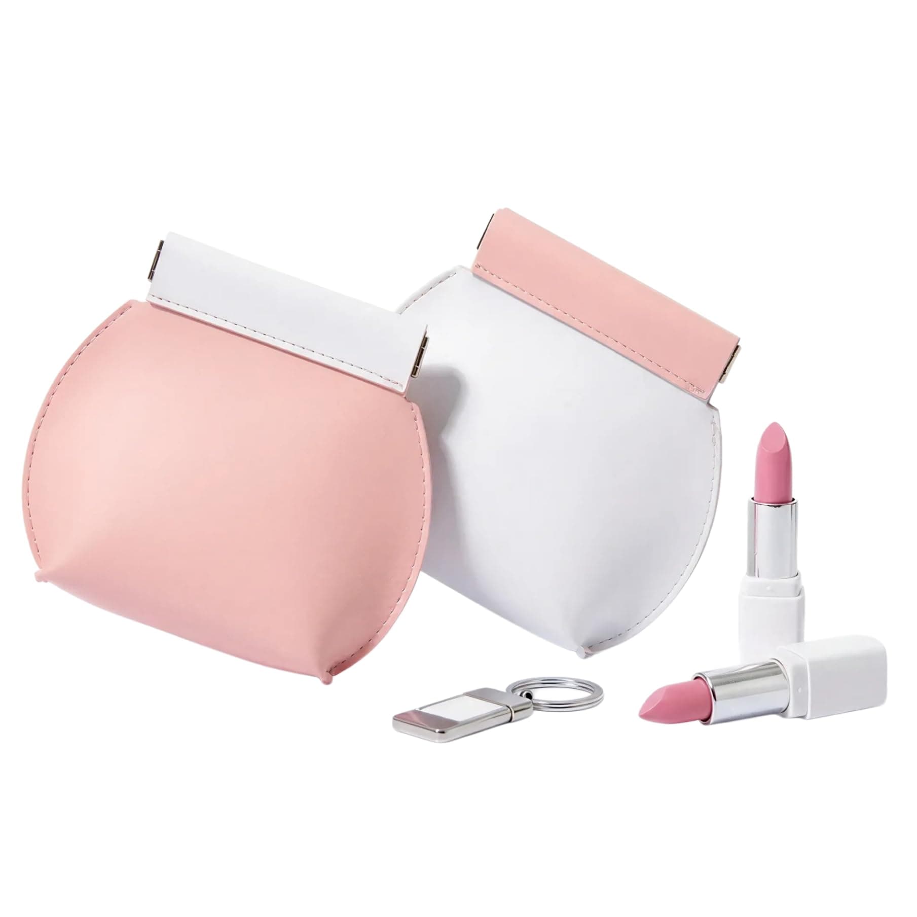 Zipper-Free Portable Pocket Pouch For Makeup,Cables and Chargers, Cards, Wallets, Color-Block Collection - Travel Storage Pouch,Portable Cosmetic Bags,Effortless Access & Trendy Style., White/pink