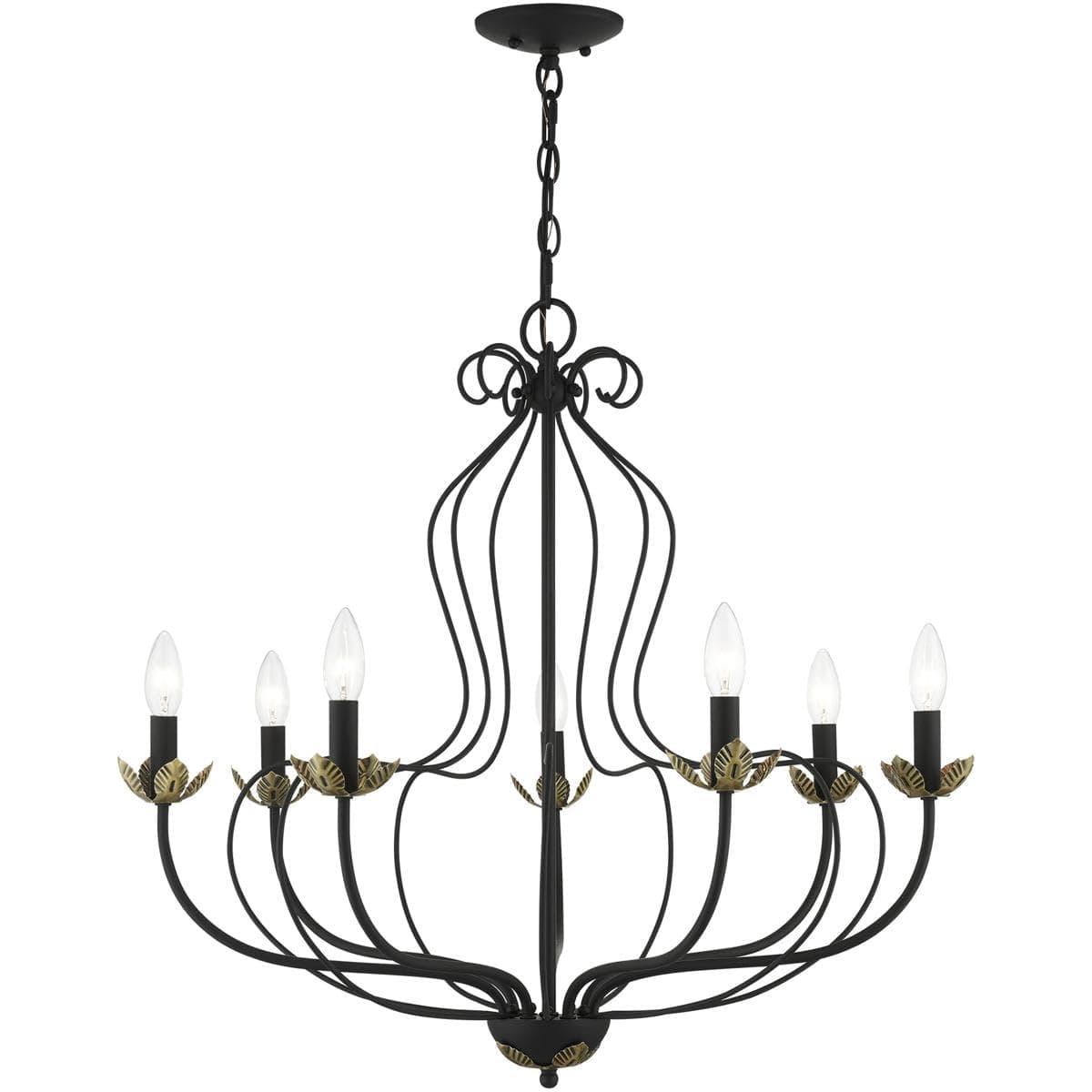 Livex Lighting 42907-04 Katarina - 7 Light Chandelier in Transitional Style-26 Inches Tall and 28 Inches Wide, Finish Color: Black/Antique Brass, Installation: Traditional
