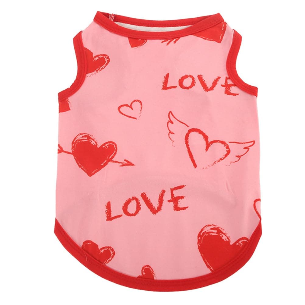 Puppy Printed Pattern T-Shirts,Summer Soft Breathable Dog Sleeveless Vest for Small Medium Dogs_S(Pink-Love)