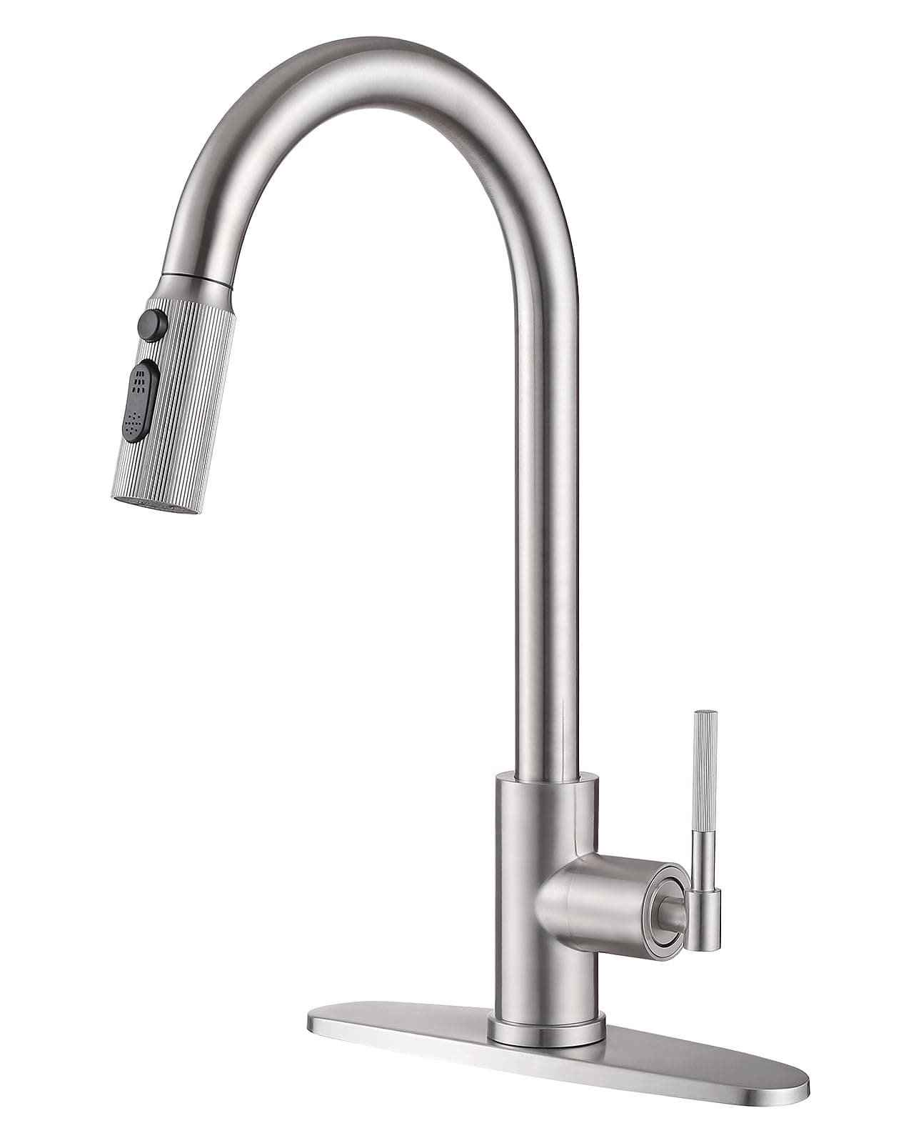 Rainsihe Brushed Nickel Kitchen Faucet, All Metal High Arc Pull Down Sprayer Faucet for Kitchen Sink, 2.2 GPM Single Handle Stainless Steel Tap with 10-Inch Deck Plate