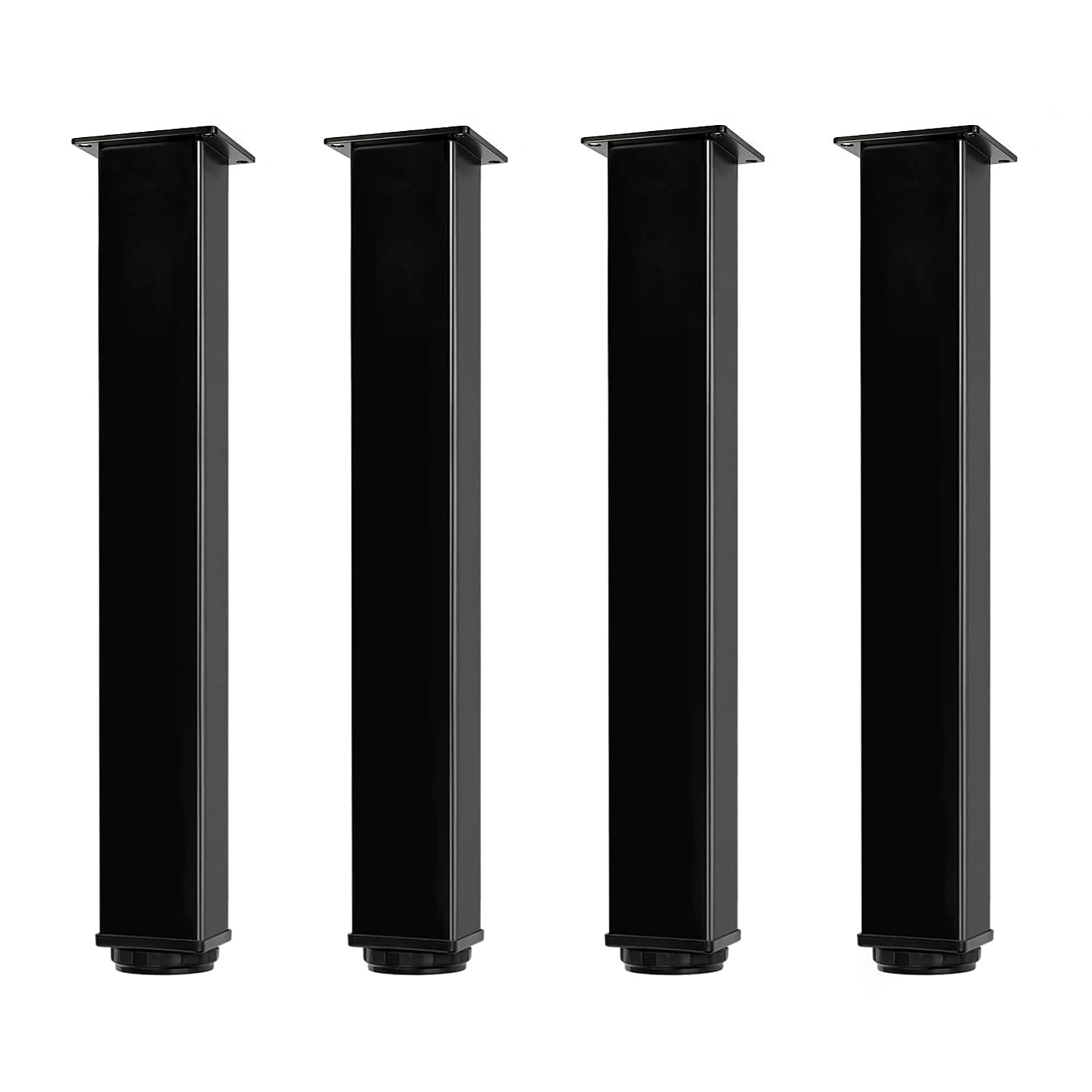 QLLY 14 Inch Square Adjustable Metal Desk Legs, Set of 4, Black