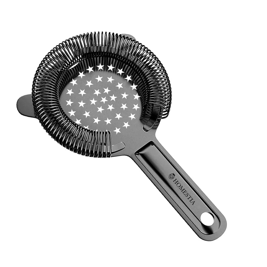 Homestia Cocktail Strainer for Drinks Star Pattern Bar Strainer 304 Stainless Steel 2-Prong Hawthorne Strainer for Bartending Drink Strainer for Boston Shaker & Mixing Glass Martini Strainer Black