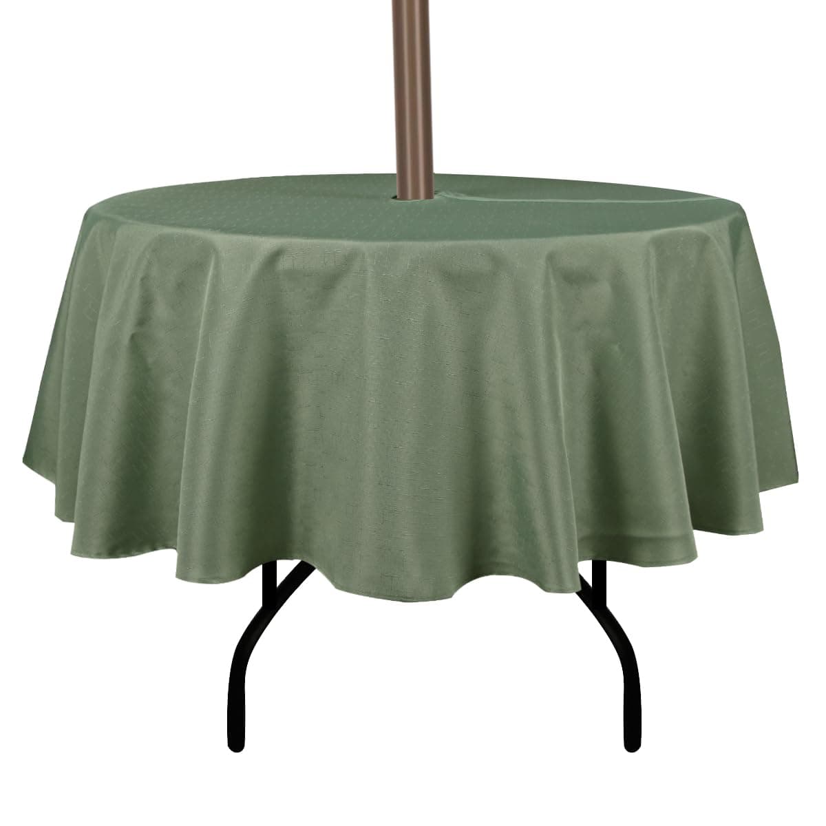 youngseahome Outdoor Tablecloth Wrinkle-Free Stain Resistant Waterproof Polyester Fabric Table Cover with Zipper Umbrella Hole for Picnic/Party/Dinner/Patio Garden(60inch Round,Zippered,Sage Green)