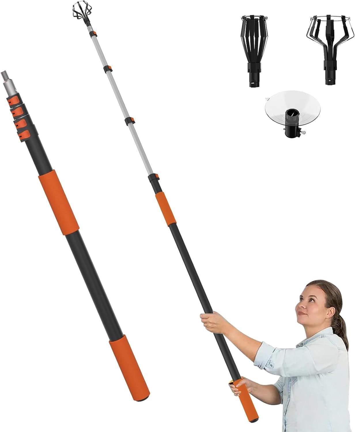 LAANPOLE 26FT Reach Light Bulb Changer for High Ceilings, Light Bulb Changer with Baskets and Suction Cup for Recessed Lights with 5-20FT Telescoping Extension Pole
