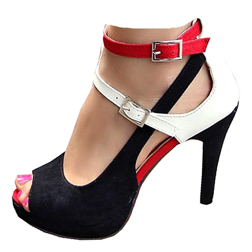 getmorebeauty Women's High Heels Shoes Ankle Straps Dress Heeled Sandals, Red Belt, 9