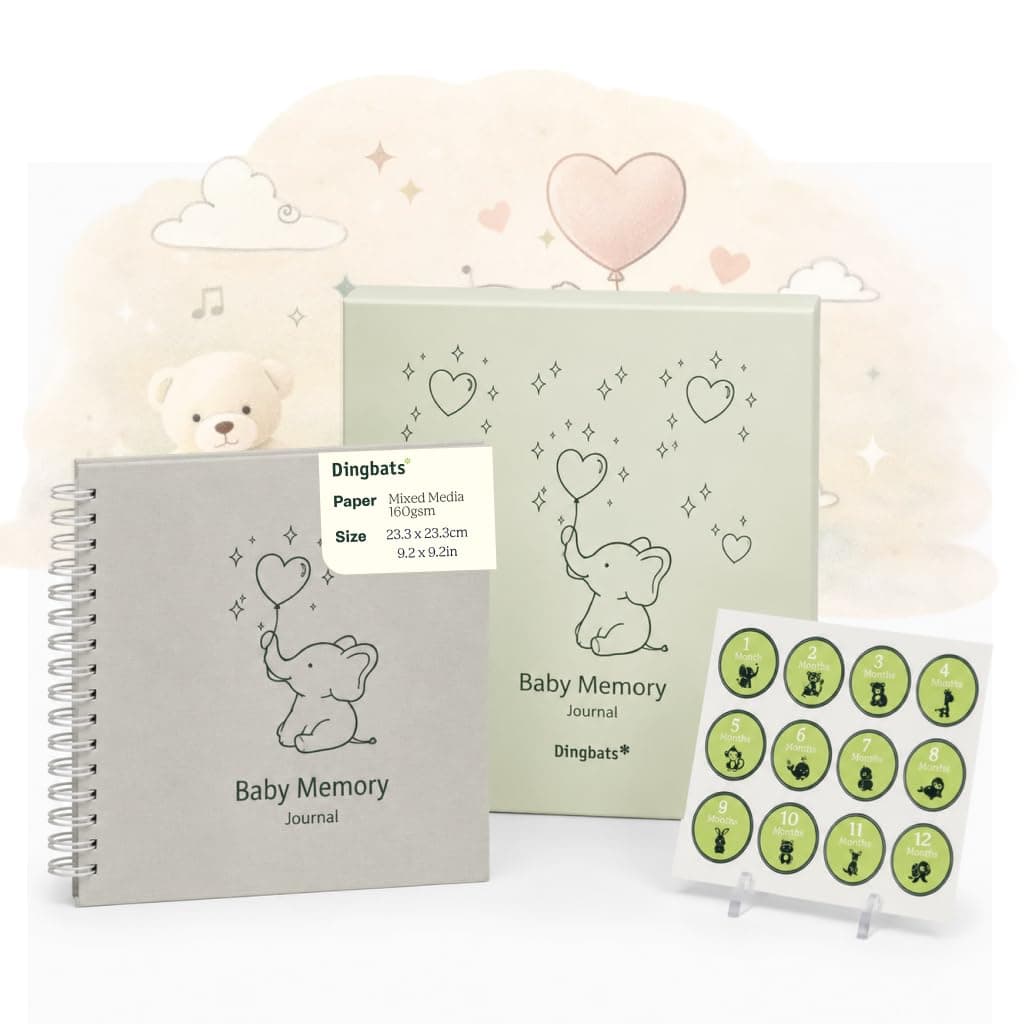 Dingbats* Gender Neutral Baby Memory Book - Thick Paper Spiral Hardcover Keepsake Baby Album with Stickers & Storage Pocket - Baby Journal to Record Milestones, Photos, Special Moments for Boy or Girl