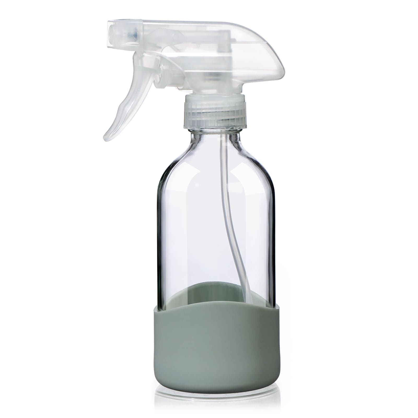 8oz Clear Glass Spray Bottles with Silicone Sleeve–Refillable Spray Bottles for Cleaning Solutions,Hair,Plants&Essential Oils–Leakproof,Adjustable Nozzle,Reusable,Eco-Friendly (1 Pack)