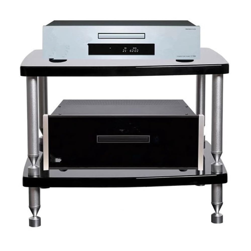 OUKEJNM 1 2 3 4 Tier Shelf Audio Stand, Modern AV Media Stand, Audio-Video Component Cabinet Audio Stereo Rack, Open Air Storage, Modular Design, Sturdy(2-Tier)