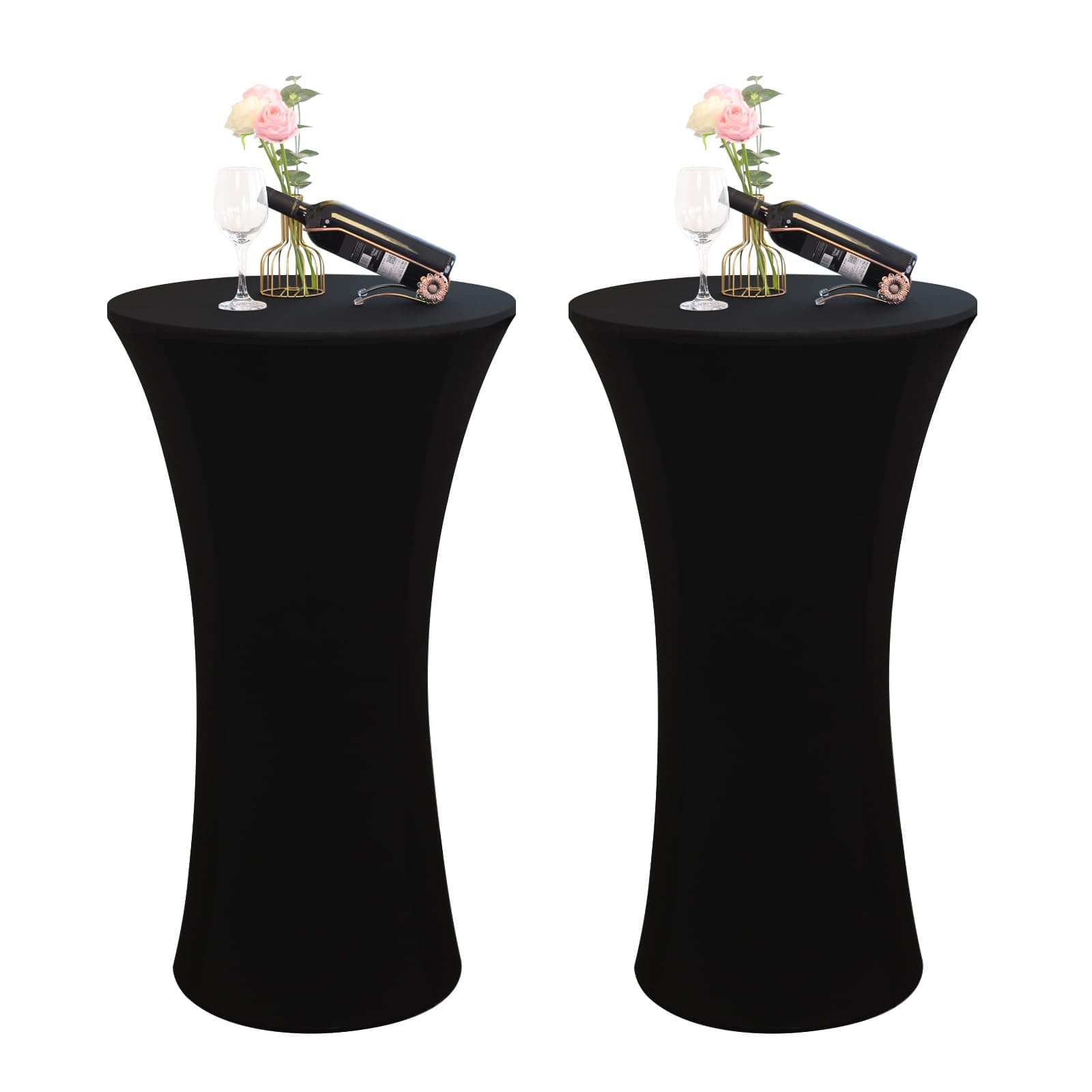 SereneGrace 2-Pack 24x40 Inch Round Cocktail High Top Table Cover, Black Spandex Small Round Tablecloth 24 Inch for Parties, Bar, Events, Bistro, Pub