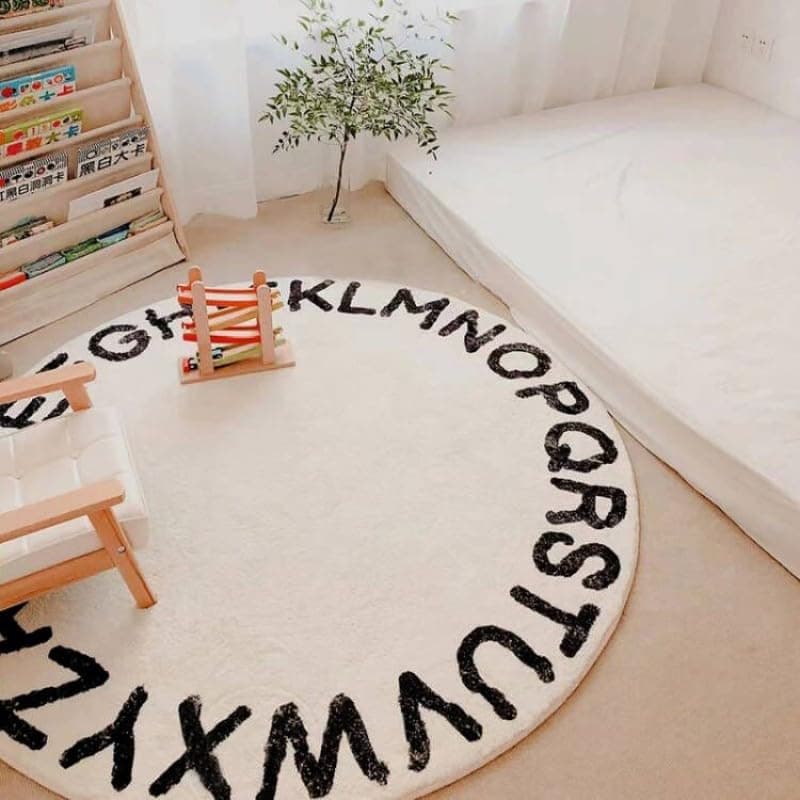 TEMBR ABC Kids Room Rug,31.5" Round Washable Area Rugs for Baby Boys Girls Play Mat Non Slip Soft Carpets for Living Room Bedroom Playroom Classroom