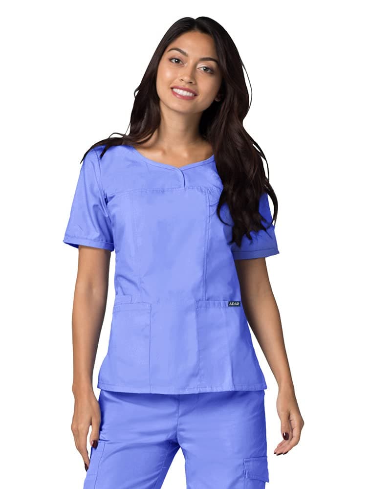 Adar Universal Scrubs for Women - V-Neck Scrub Top - 628 - Ceil Blue - L
