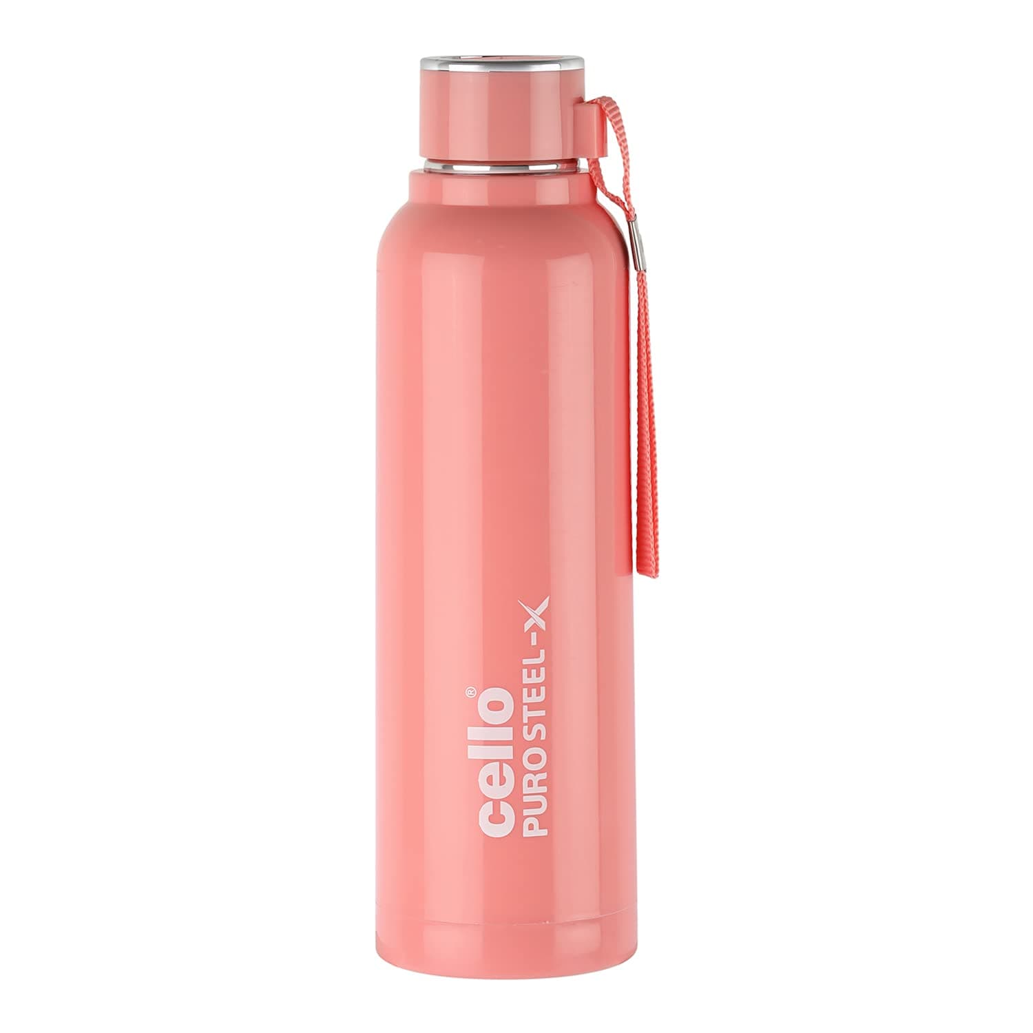 Cello Puro Steel-X Benz 900 | Leak Proof| Wide Mouth & Easy to Open | Insulated Inner Steel Outer Plastic Water Bottle | 730 | Peach
