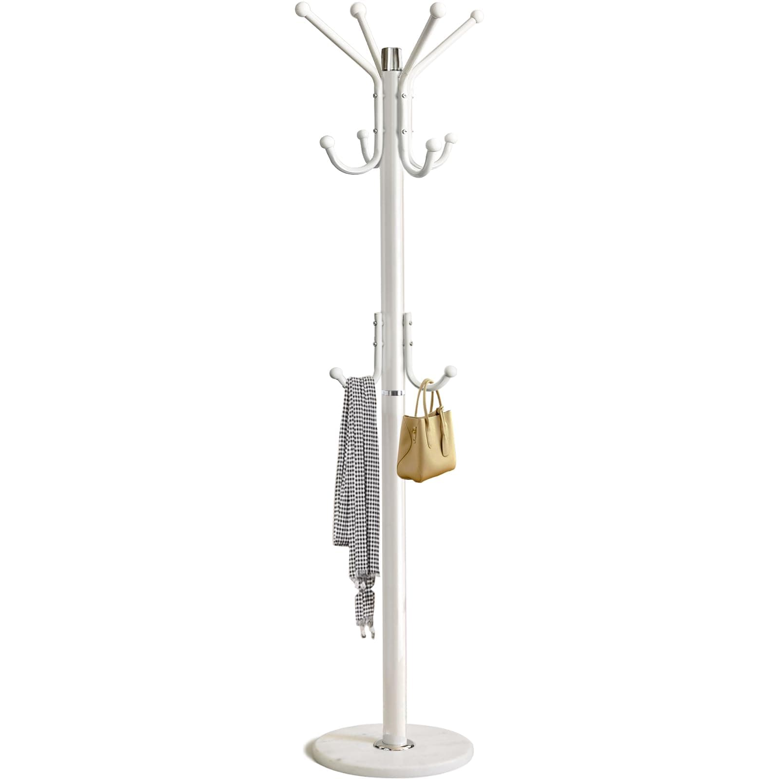 Kertnic Modern Coat Rack Freestanding with Natural Marble Base & Sturdy Metal Frame, 11 Hooks Hall Tree for Jackets, Hats, Bags, Entryway Organizer for Bedroom, Living Room, Closet (11 hooks-White)