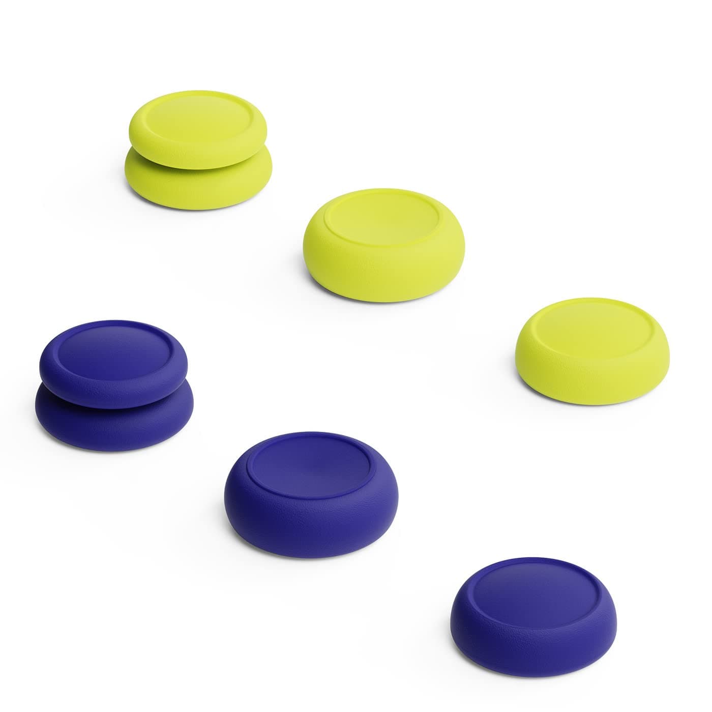 Skull & Co. Skin, CQC and FPS Thumb Grip Set Joystick Cap Analog Stick Cap for Nintendo Switch Joy-Con Controller - Blue + Neon Yellow, 3 Pairs(6pcs)