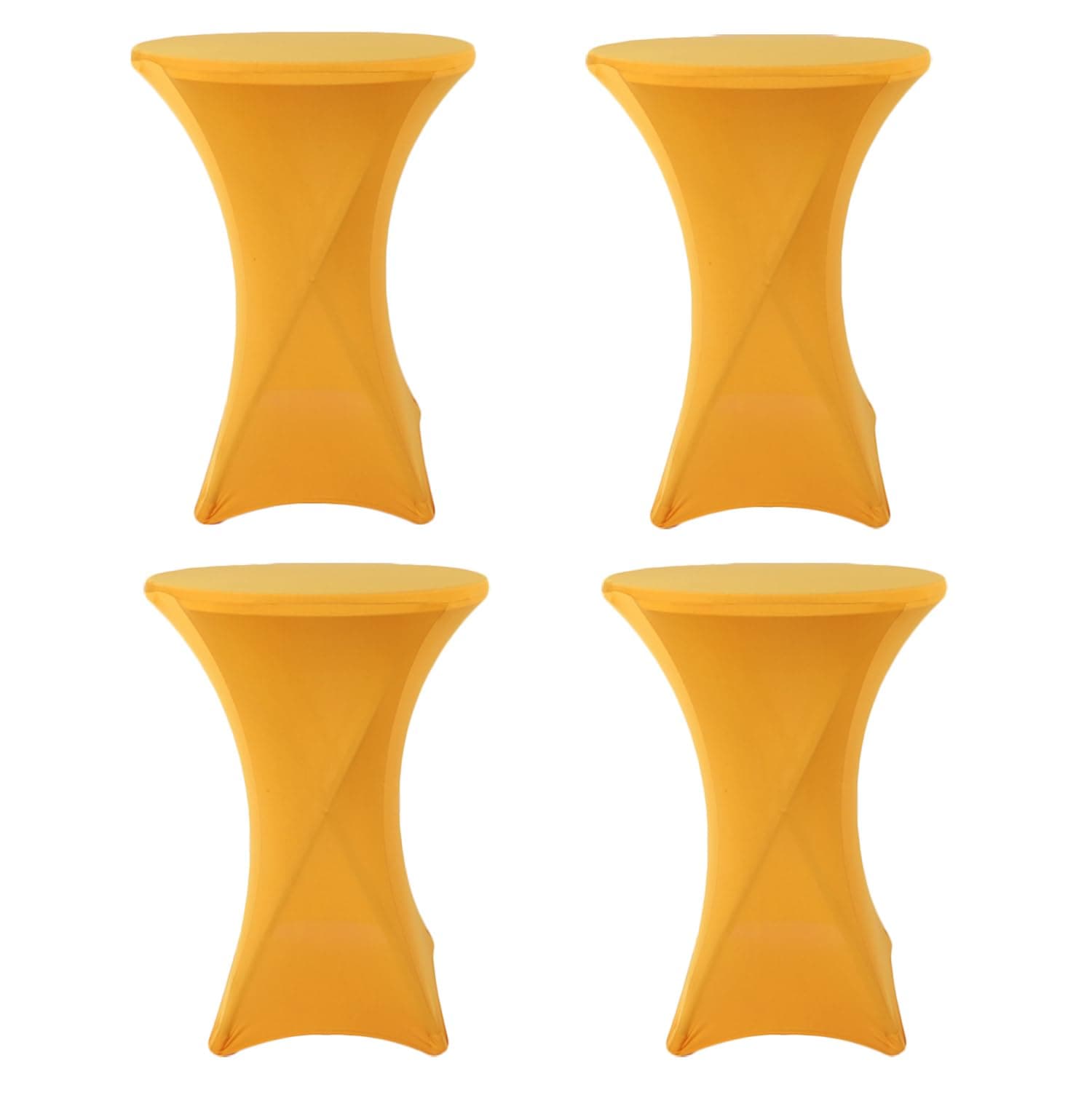 ZoyyJoolye Spandex Cocktail Table Covers Gold, 4 Pack 32x43 inch Fitted Tablecloths Round Highboy Stretch Table Cloths for Party, Bar, Wedding, Birthday, Banquet PTC22E