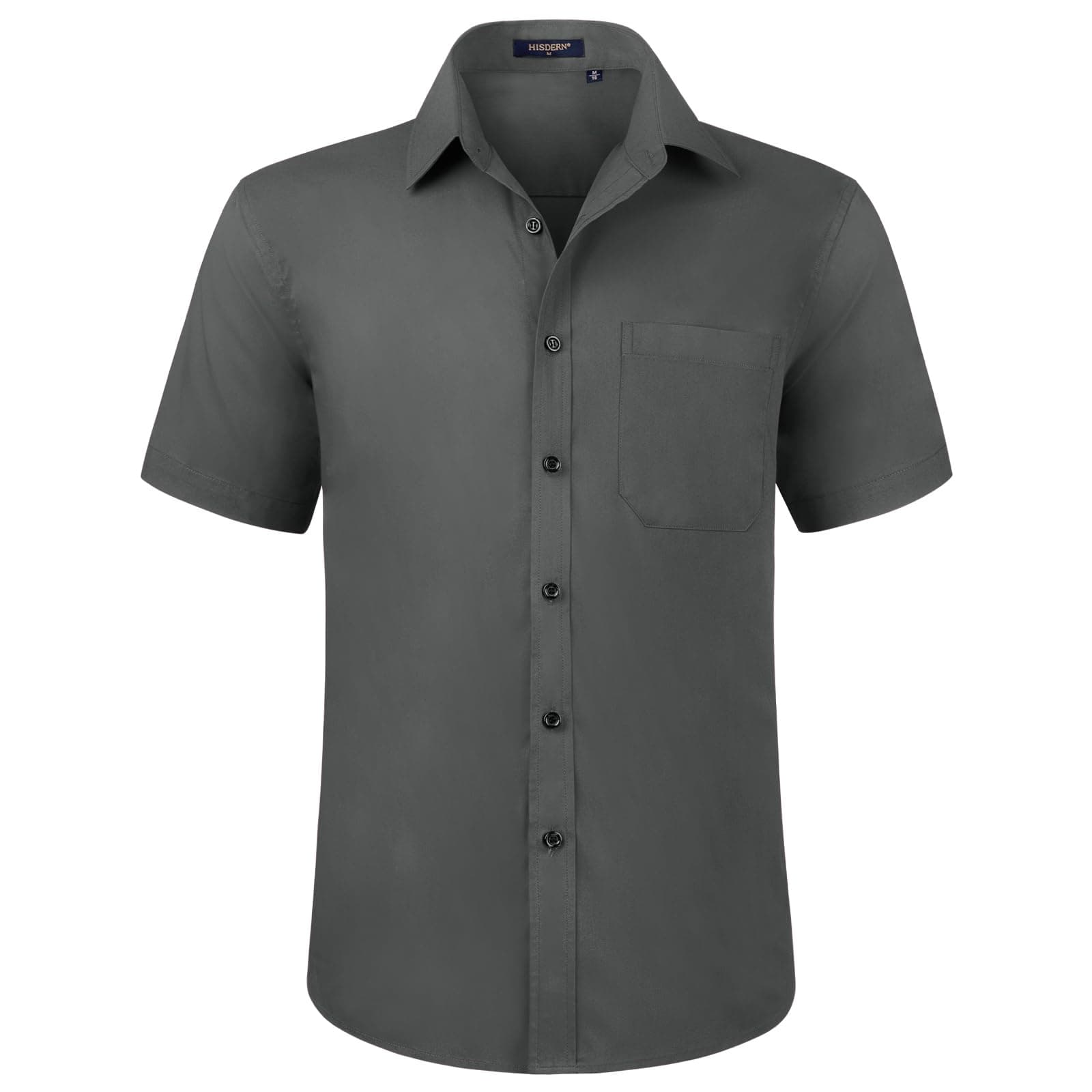HISDERN Mens Short Sleeve Grey Shirt Regular Fit Casual Formal Shirts Button Down Business Dress Shirt Non Iron,XL