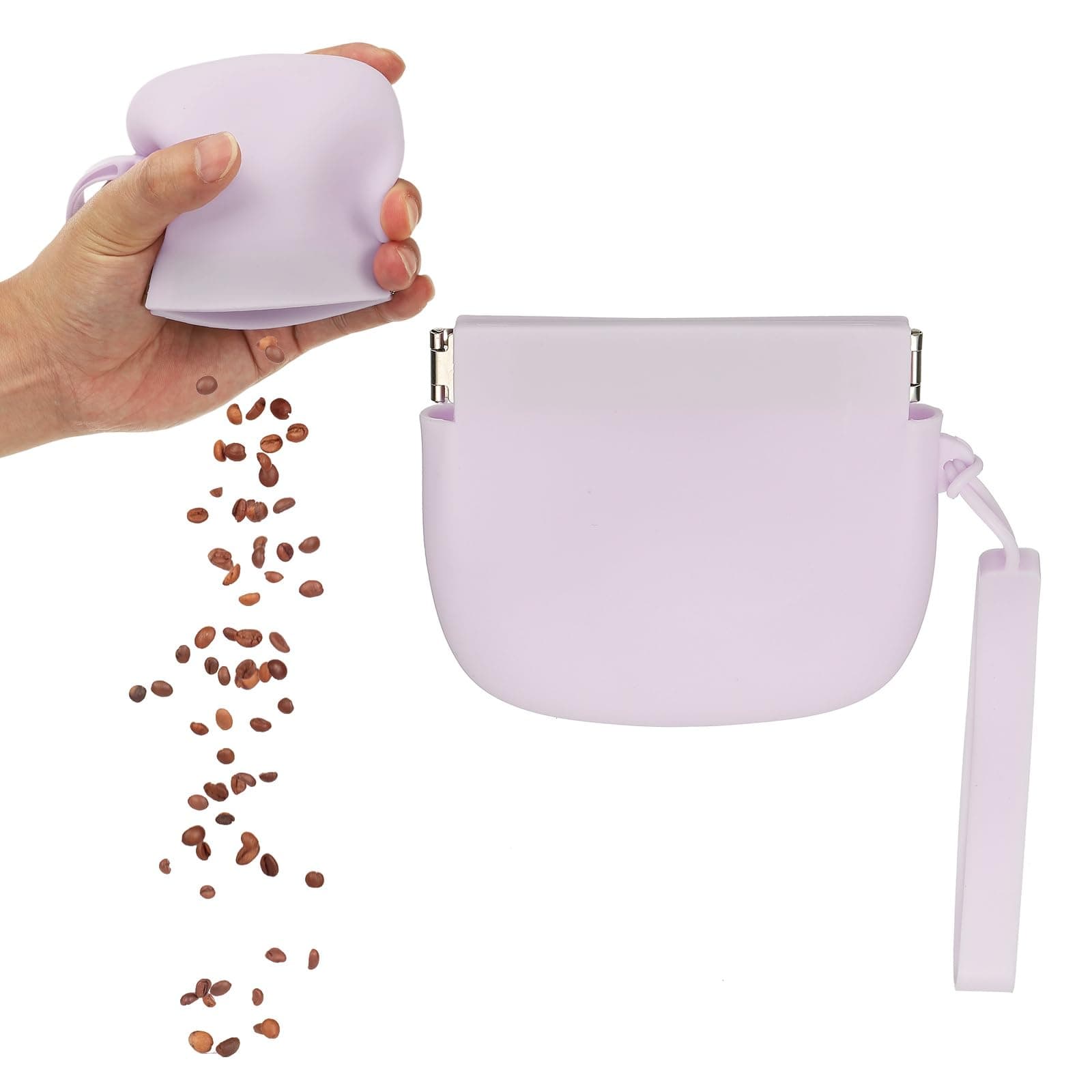 PETAXCELL Silicone Dog Treat Pouch, Auto Closure, Pocket Size, Portable Walking Bag for Dog and Cat 4x3 Inch (Light Purple, 1Pcs), Intended for Pet Travel/Training/Walking