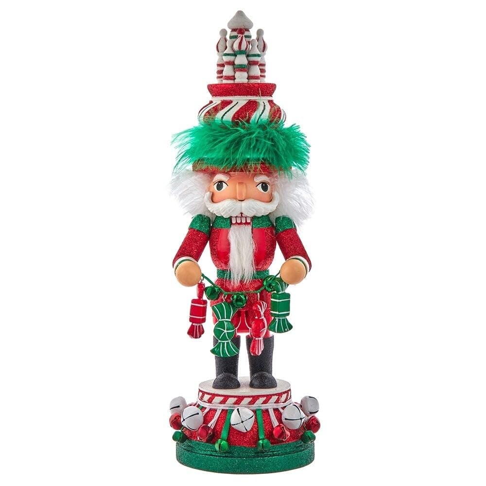 Kurt Adler Hollywood Wooden Nutcracker Collection, Red, White & Green Candy Tower Hat, 15"