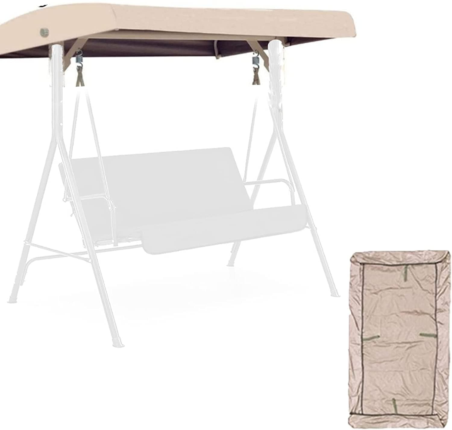 MRLZLT Swing Canopy Replacement Cover,2 or 3 Seater Universal Replacement Canopy for Garden Swing Chair Cover Patio Hammock Cover Top Roof,Waterproof Windproof Anti-UV (Beige)