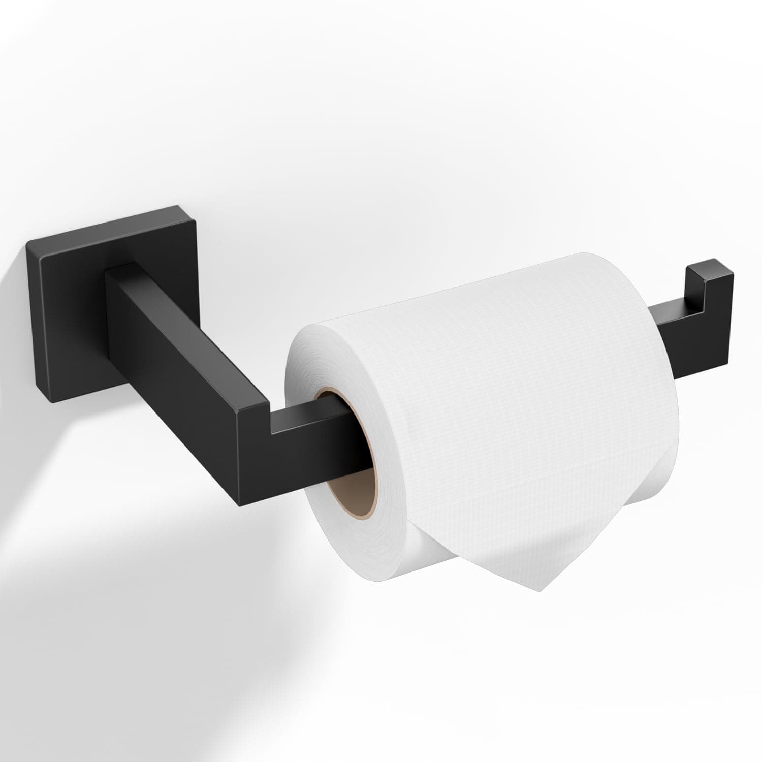 HITSLAM Matte Black Toilet Paper Holder Wall Mount Premium 304 Stainless Steel Square Toilet Paper Roll Holder for Bathroom Rustproof Larger Version