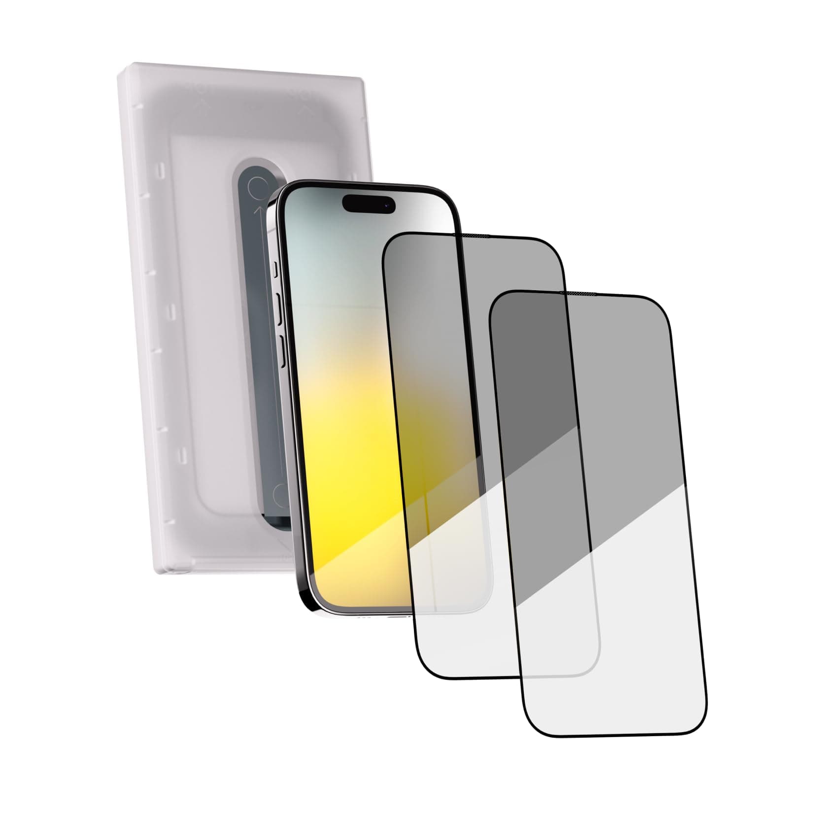 Clemm Privacy Screen Protector for iPhone 16/17 Pro Max, Tempered Tinted Glass, 9H Hardness Scratch-resistant, Easy Installation Kit Case, 2pcs., Full Screen Protection, Anti-Fingerprint, Cleaning Kit