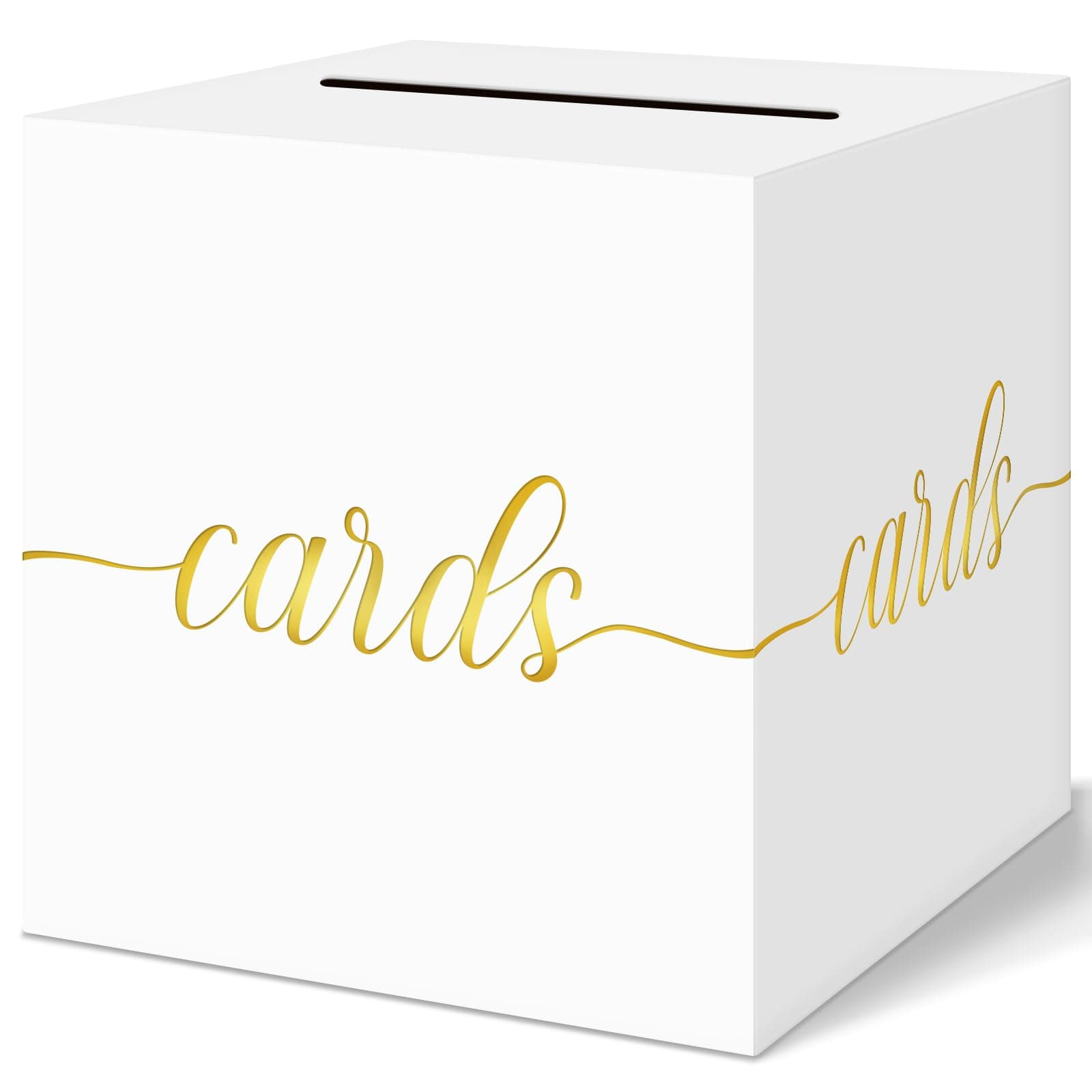 QIKSION White Gift Card Box with Gold Foil Design, Cards Receiving Box for Birthdays Party, Wedding Receptions, Bridal & Baby Showers, Graduations, Retirements, Anniversaries