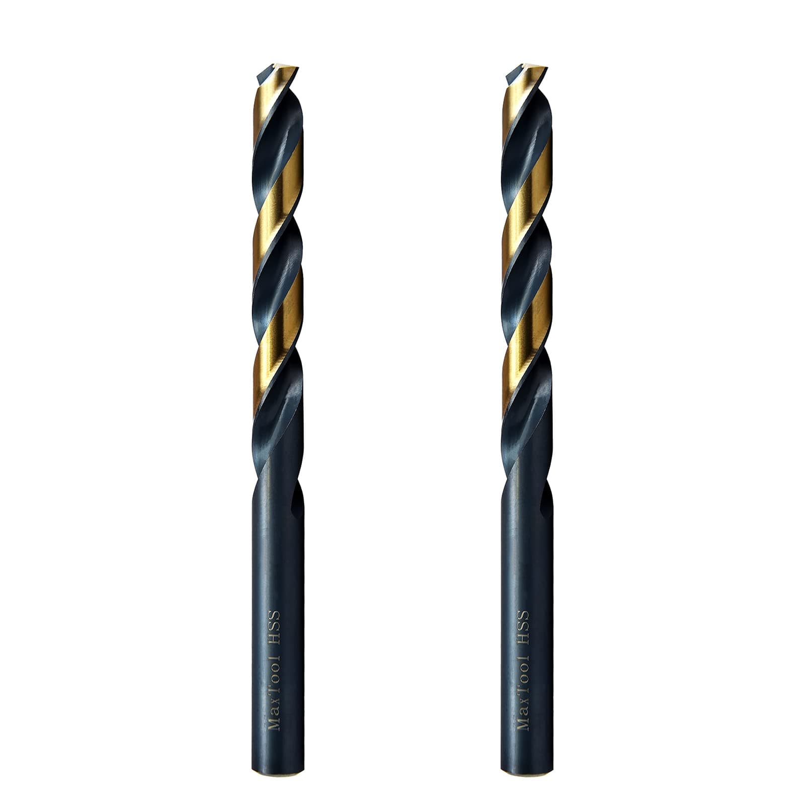 MAXTOOL Letter S 2pcs Identical Jobber Length Drills Dia 0.348" HSS M2 Twist Drill Bits Fully Ground Black-Bronze Straight Shank Drills; JBL02H10RSP2