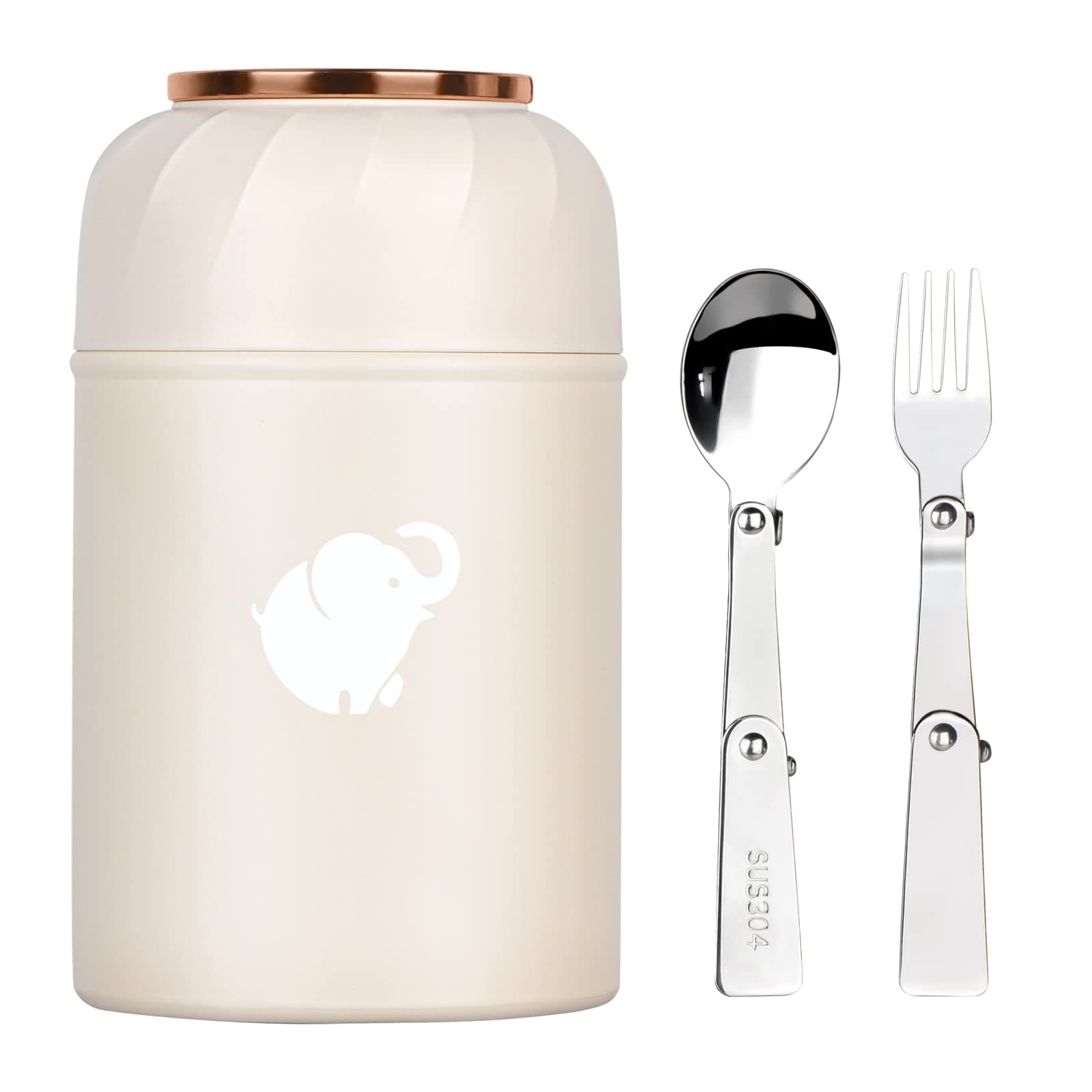 Thermo Food Container -Insulated Food Container with Foldable Fork& Spoon, Leak Proof Food Thermo, Portable Wide Mouth Soup Thermo with Handle for Outdoors Indoors Office Picnic (White, 28OZ)