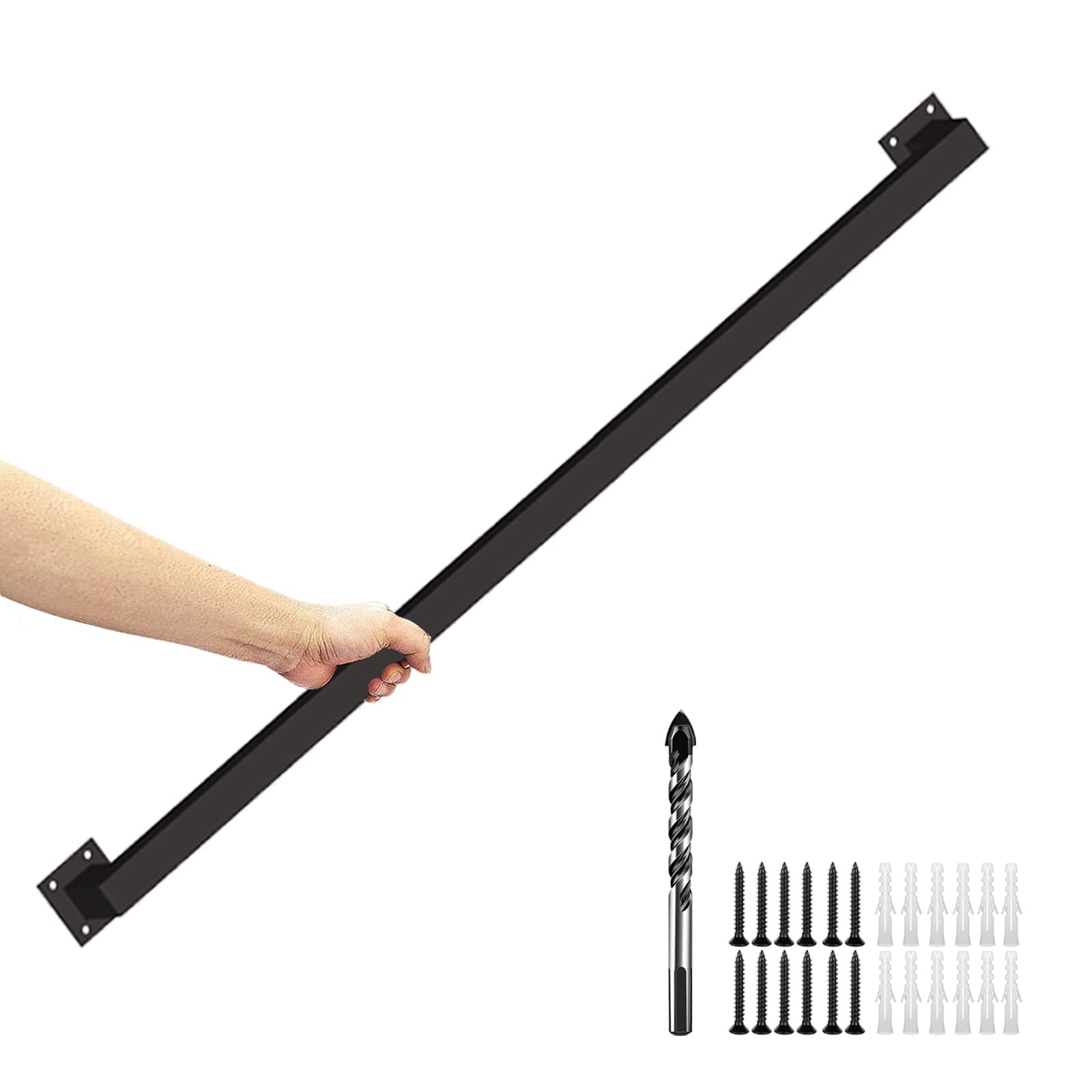 4FT Black Industrial Iron Hand Railing, Wall Support Handle for Indoor Stairs & Outdoor Decks, Non-Slip & Rust-Resistant
