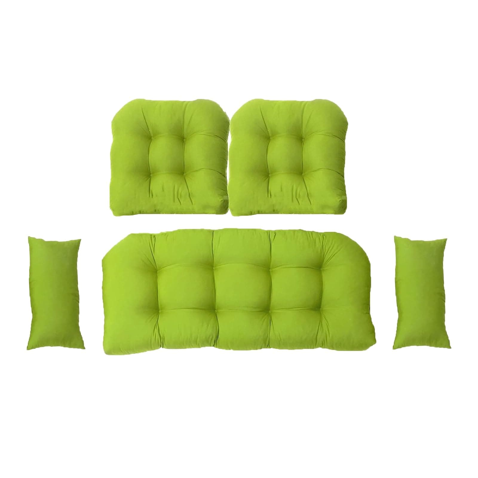 5 Piece Outdoor Wicker Loveseat Cushions Set with 1 Loveseat and 2 U-Shaped Cushions and 2 Lumbar Pillows, Waterproof Seat Cushion Replacement for Patio Porch Lawn Furniture(Fruit Green)