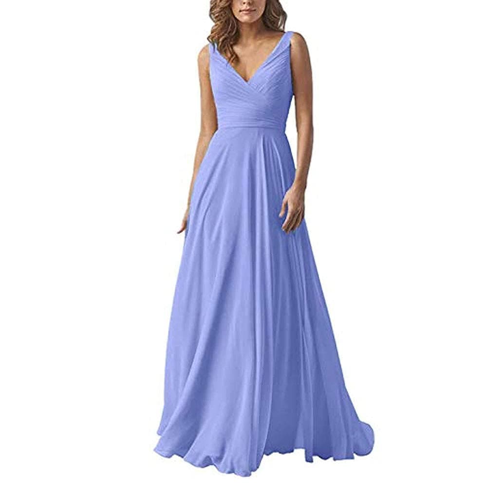 yhfshop Plus Size Evening Dresses,Double shoulder V-neck chiffon dress, A-line party dress-Lavender Purple_46,Women's Elegant Bridesmaid Dresses